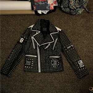 Philipp plein studded leather moto jacket